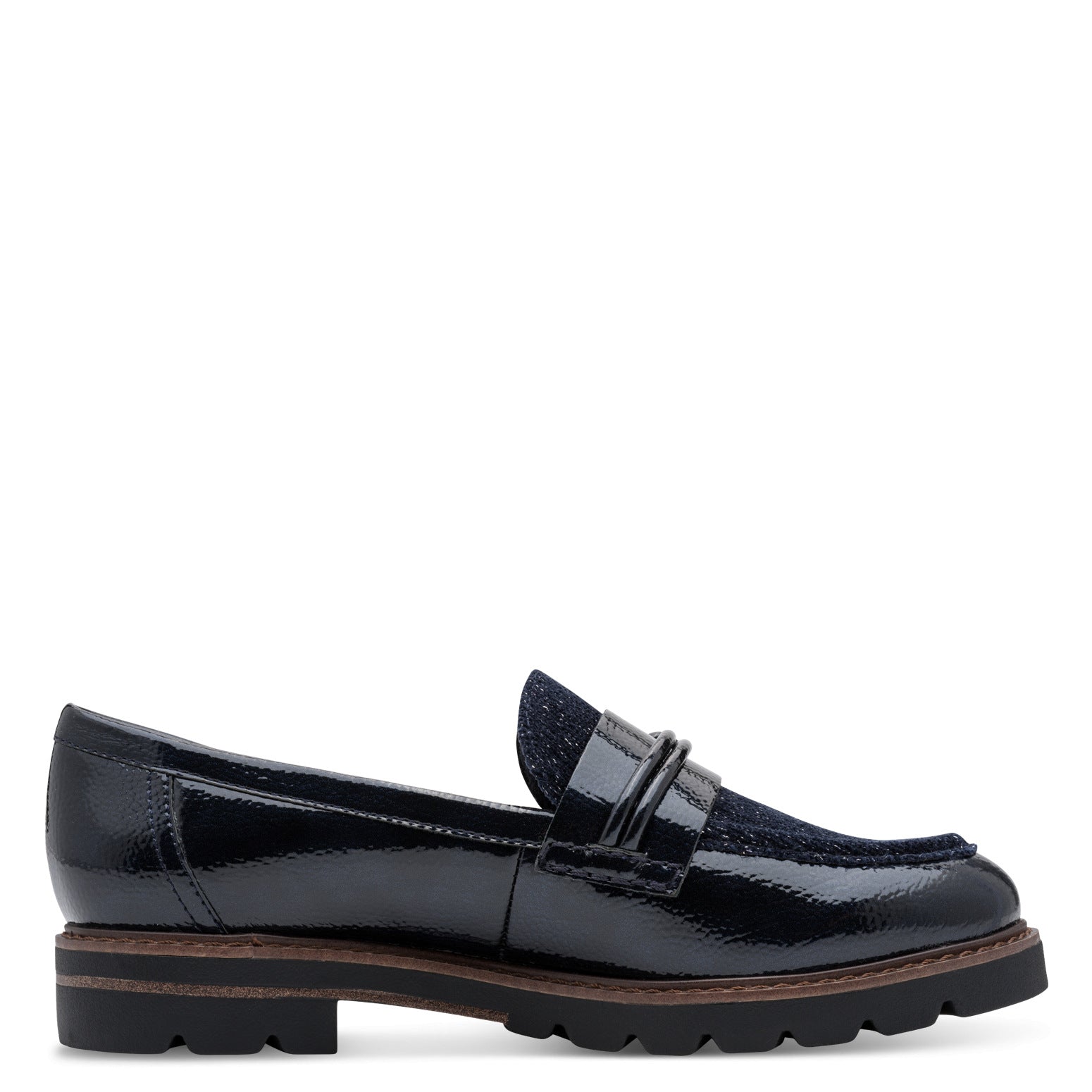 NAVY PATENT LOAFERS