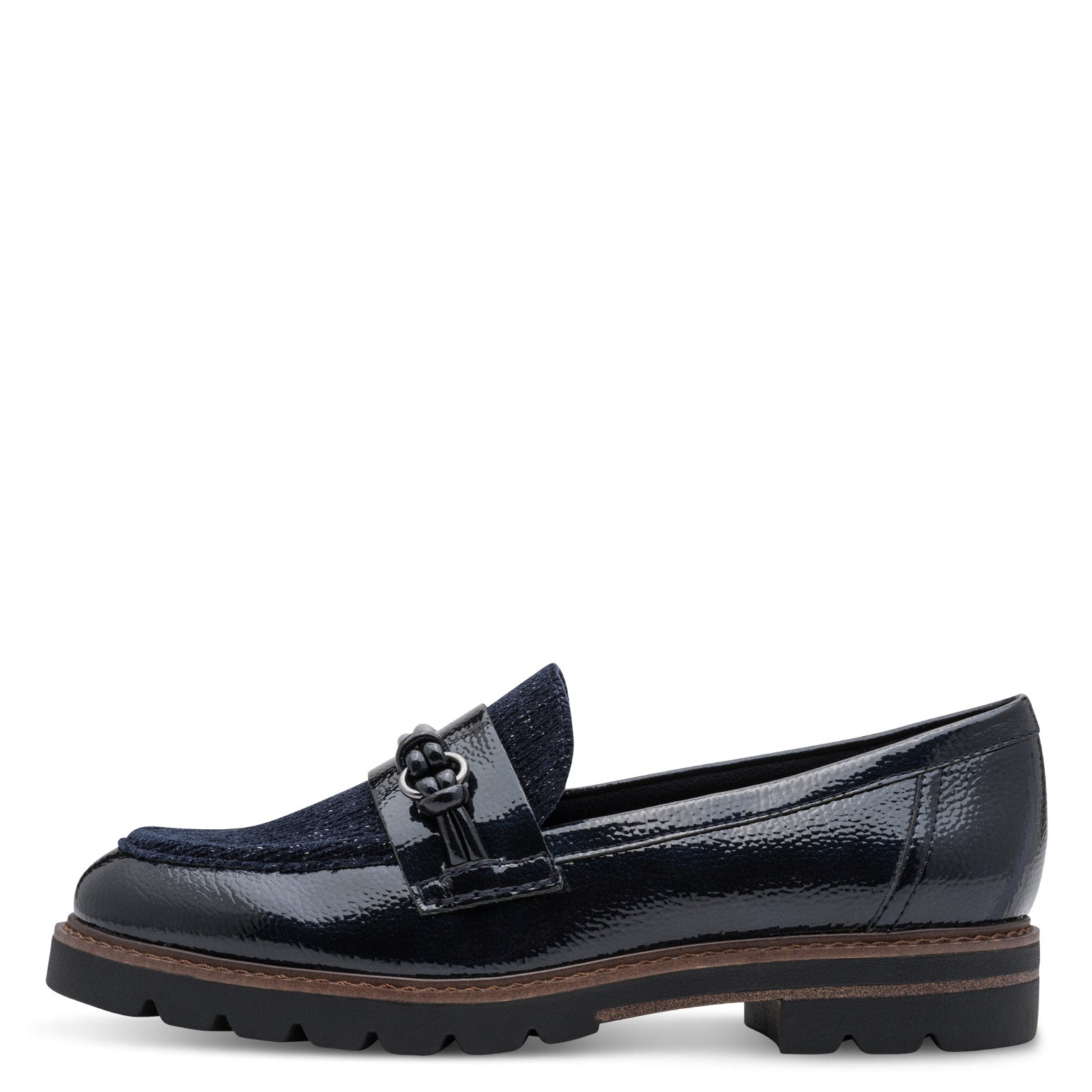 NAVY PATENT LOAFERS