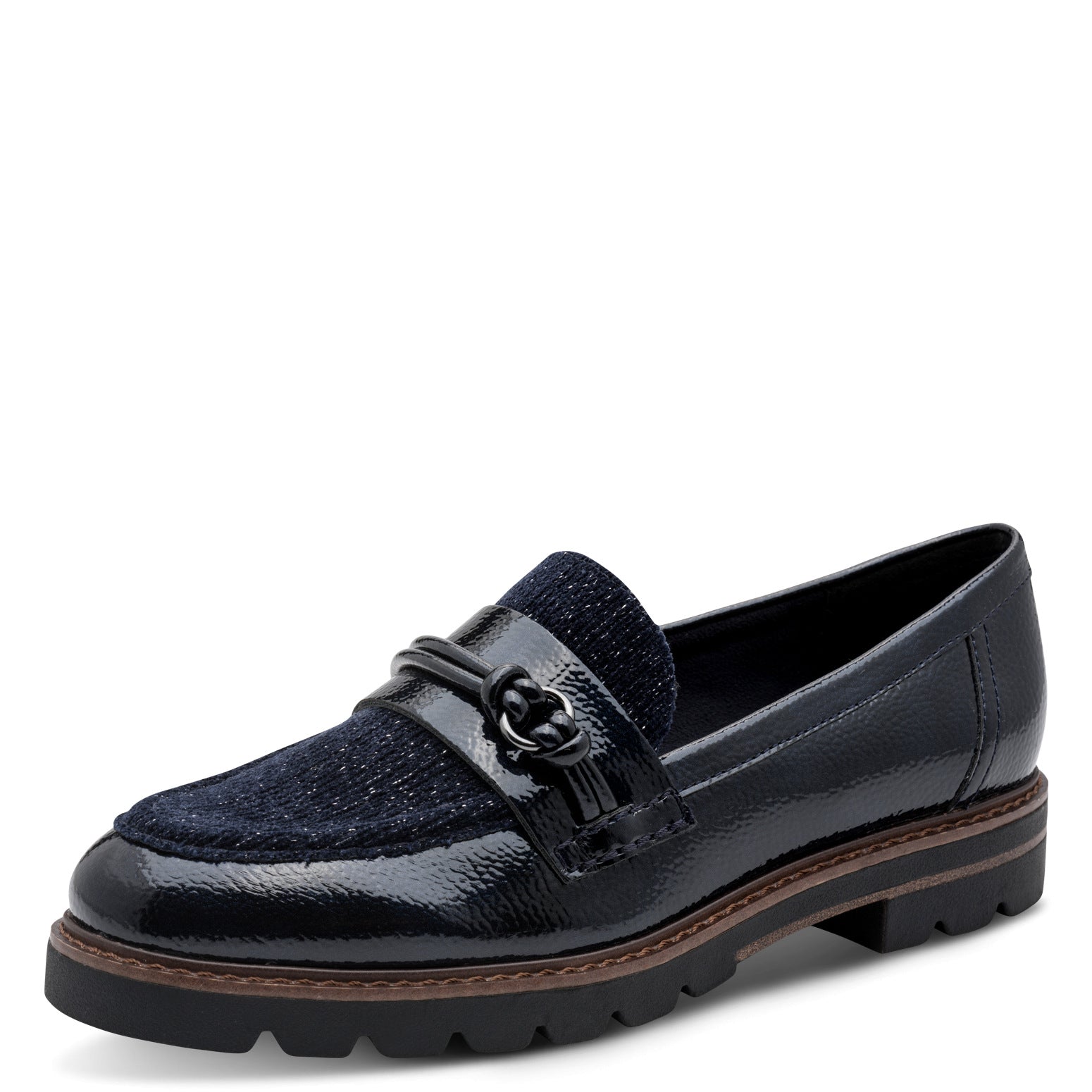 NAVY PATENT LOAFERS