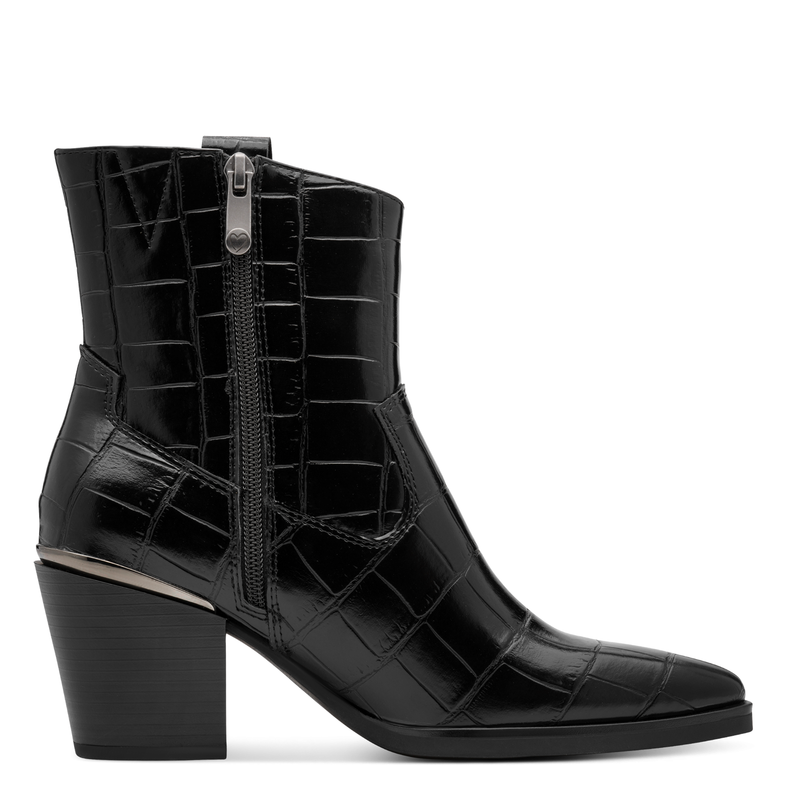 BLACK CROCO HEEL BOOT