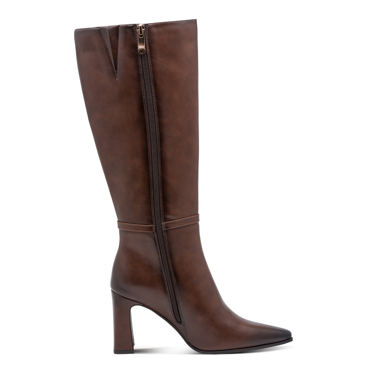 COFFEE LEATHER HIGH HEEL BOOT