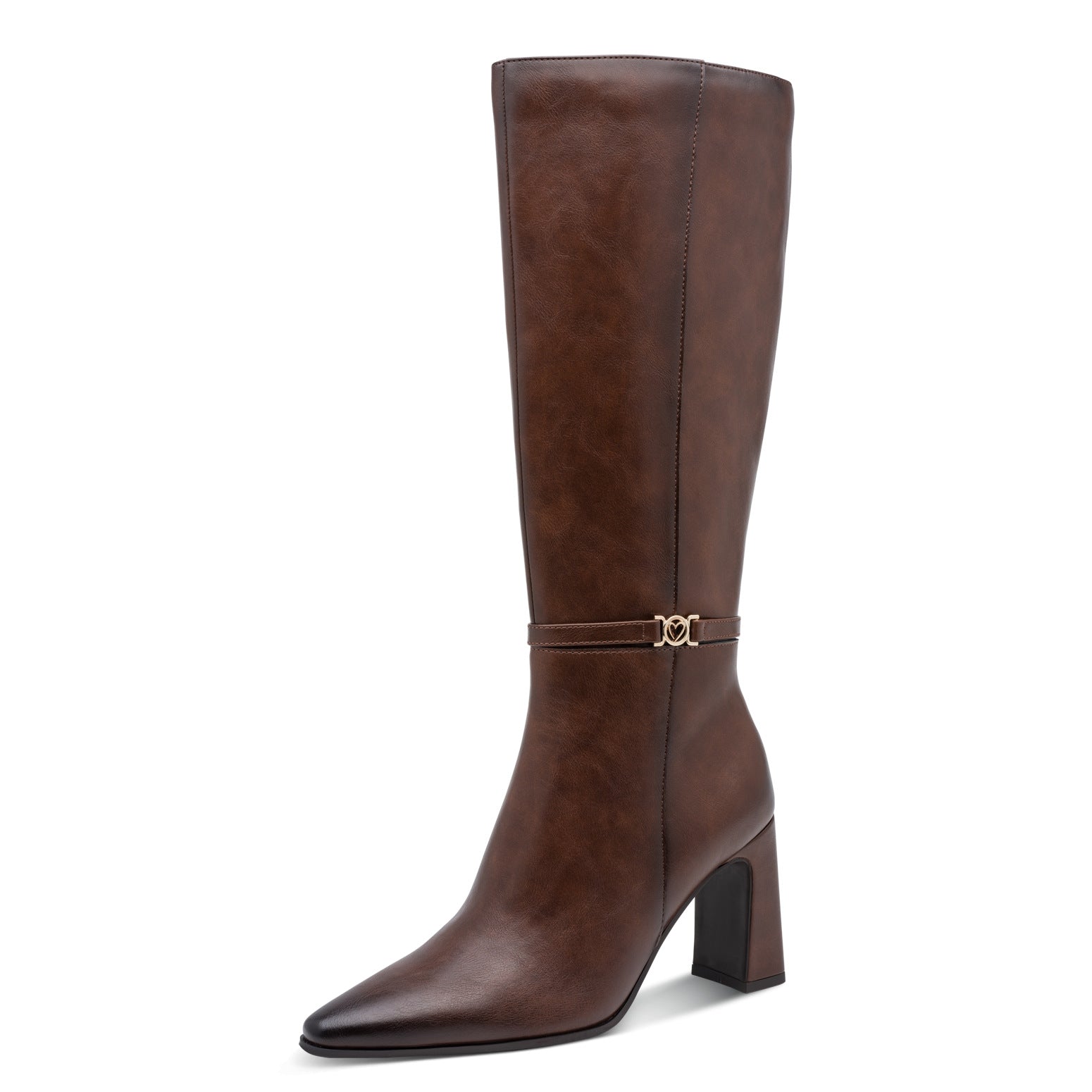 COFFEE LEATHER HIGH HEEL BOOT