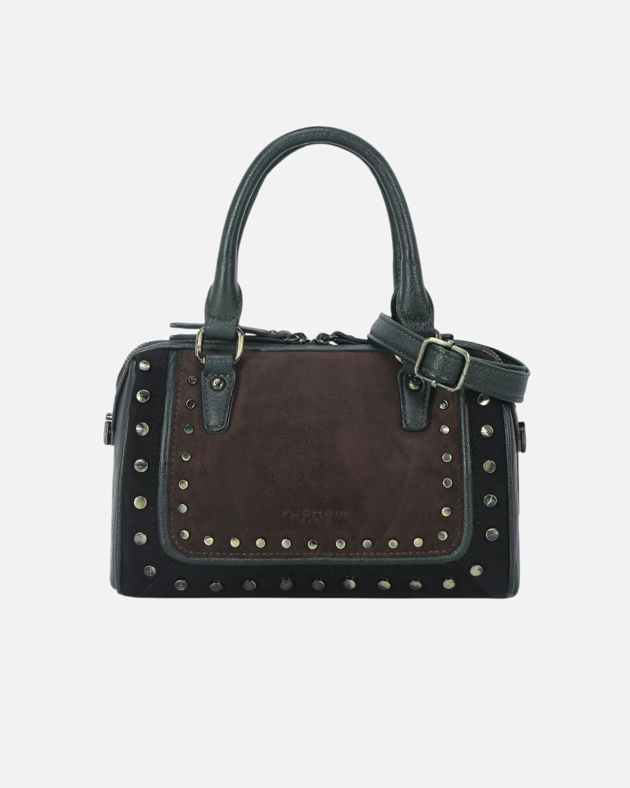 GREEN AND BROWN SUEDE HANDBAG