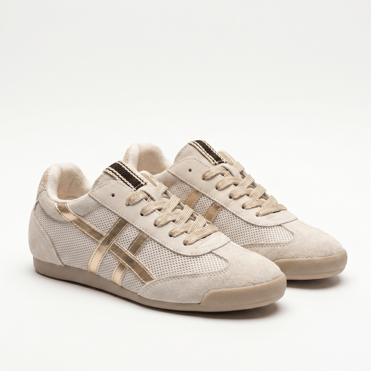 Beige & Gold Retro Runner Sneaker - DeeBoutique