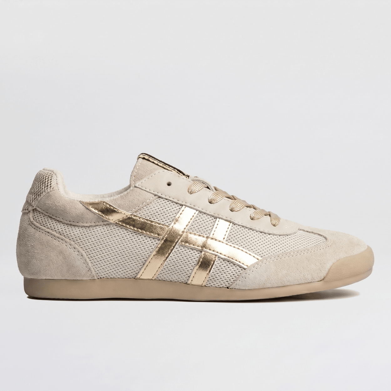 Beige & Gold Retro Runner Sneaker - DeeBoutique