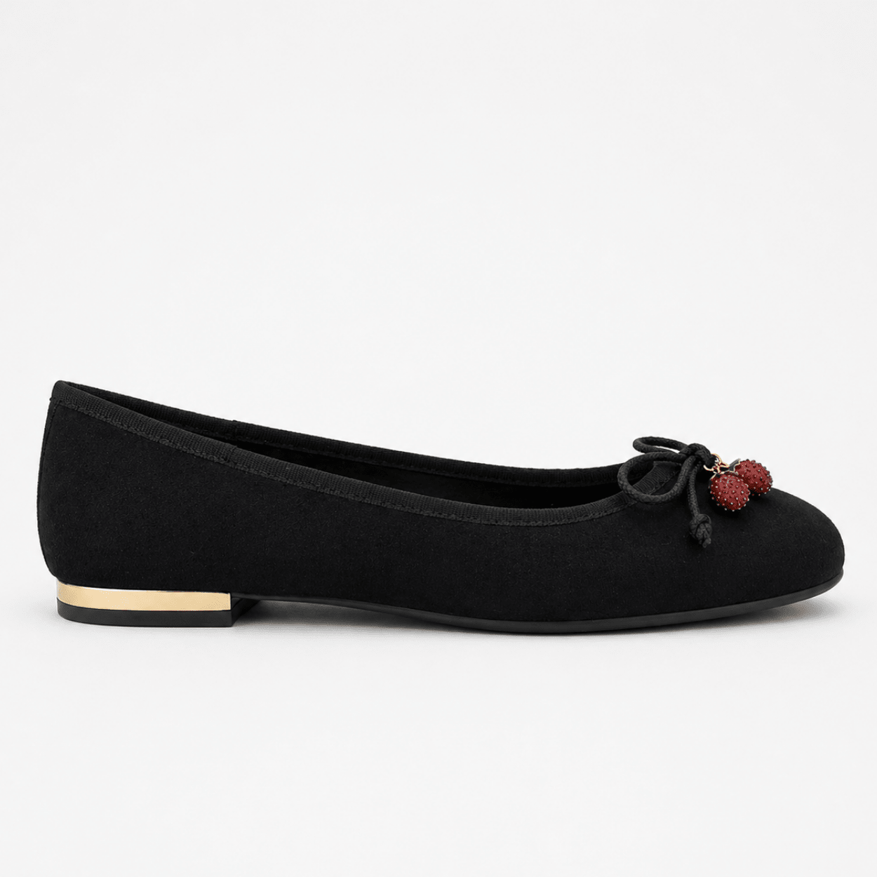Black Ballet Flat with Cherry Detail - DeeBoutique
