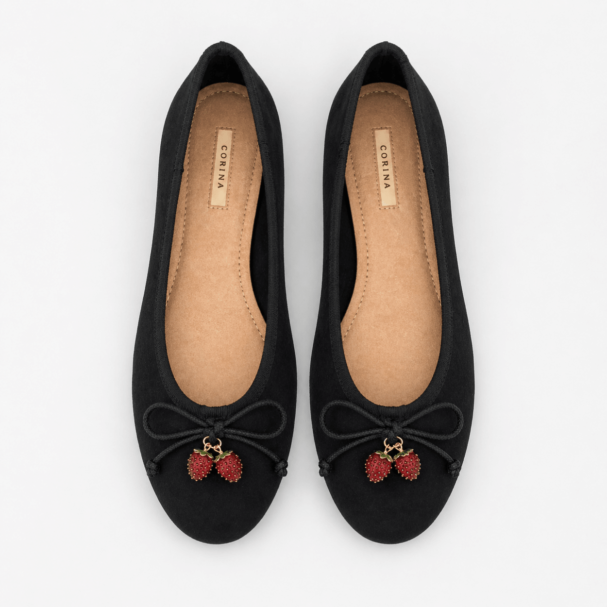 Black Ballet Flat with Cherry Detail - DeeBoutique