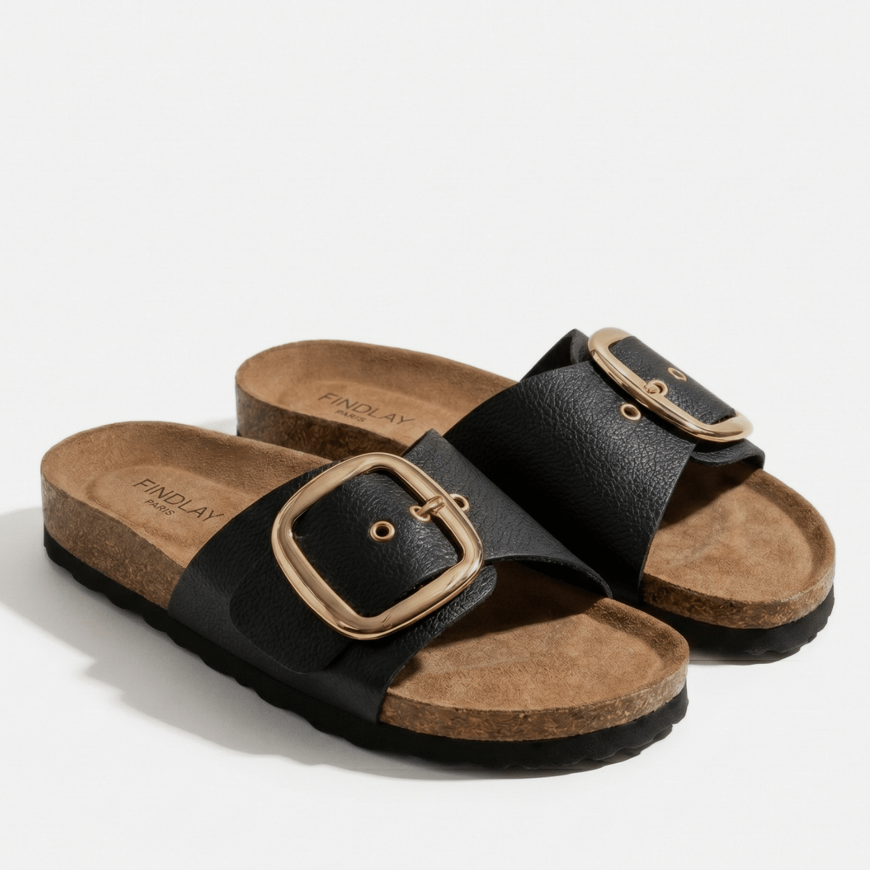 Black Buckle Slide Sandal - DeeBoutique