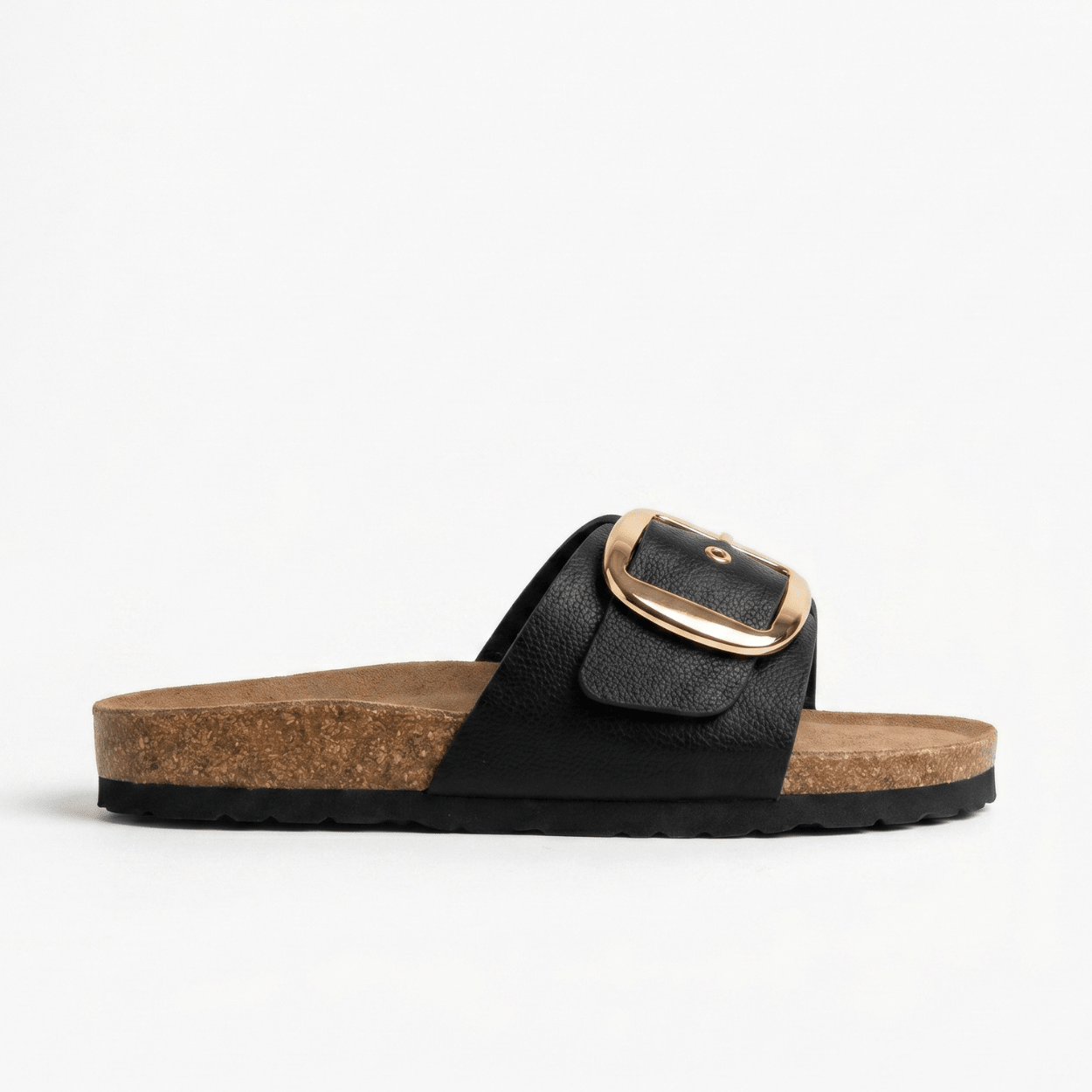 Black Buckle Slide Sandal - DeeBoutique