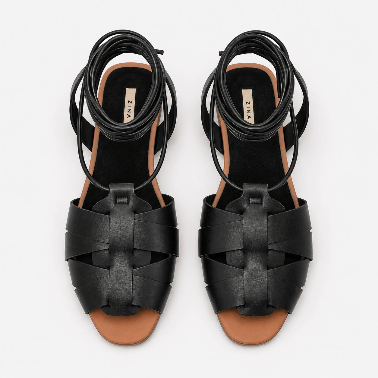 Black Flat Sandal with Ankle Tie - DeeBoutique