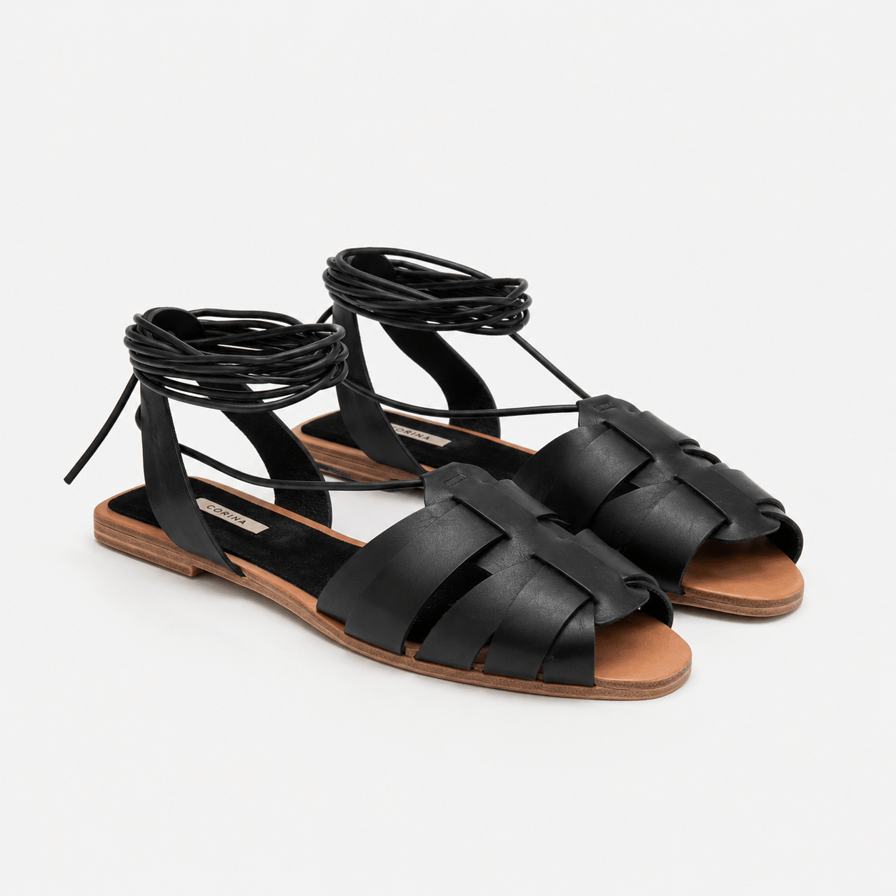 Black Flat Sandal with Ankle Tie - DeeBoutique