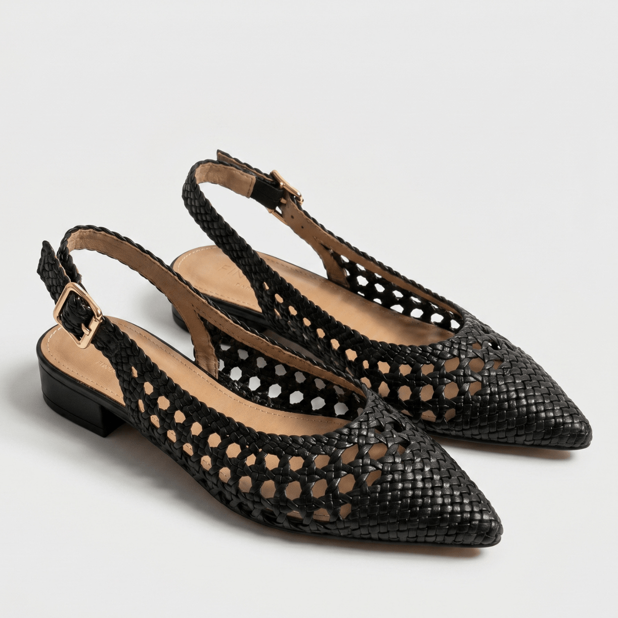 Black Perforated Slingback Flats - DeeBoutique