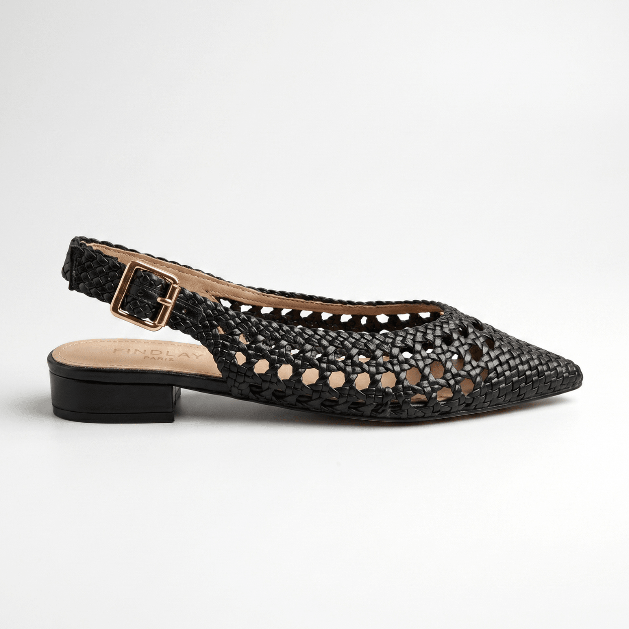 Black Perforated Slingback Flats - DeeBoutique
