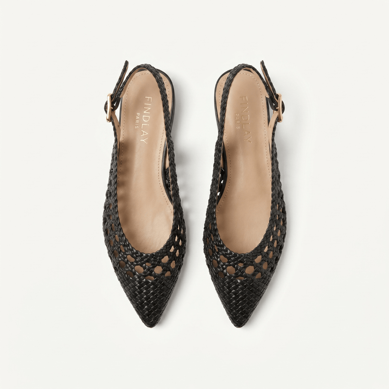 Black Perforated Slingback Flats - DeeBoutique