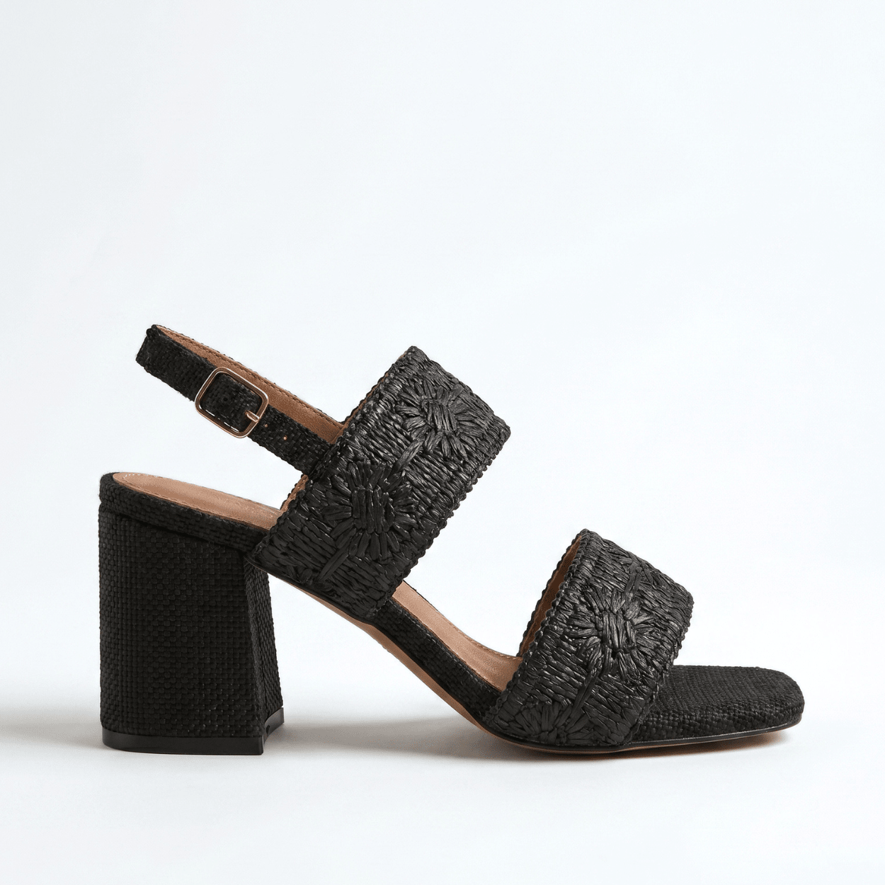 Black Woven Block Heel Sandal - DeeBoutique