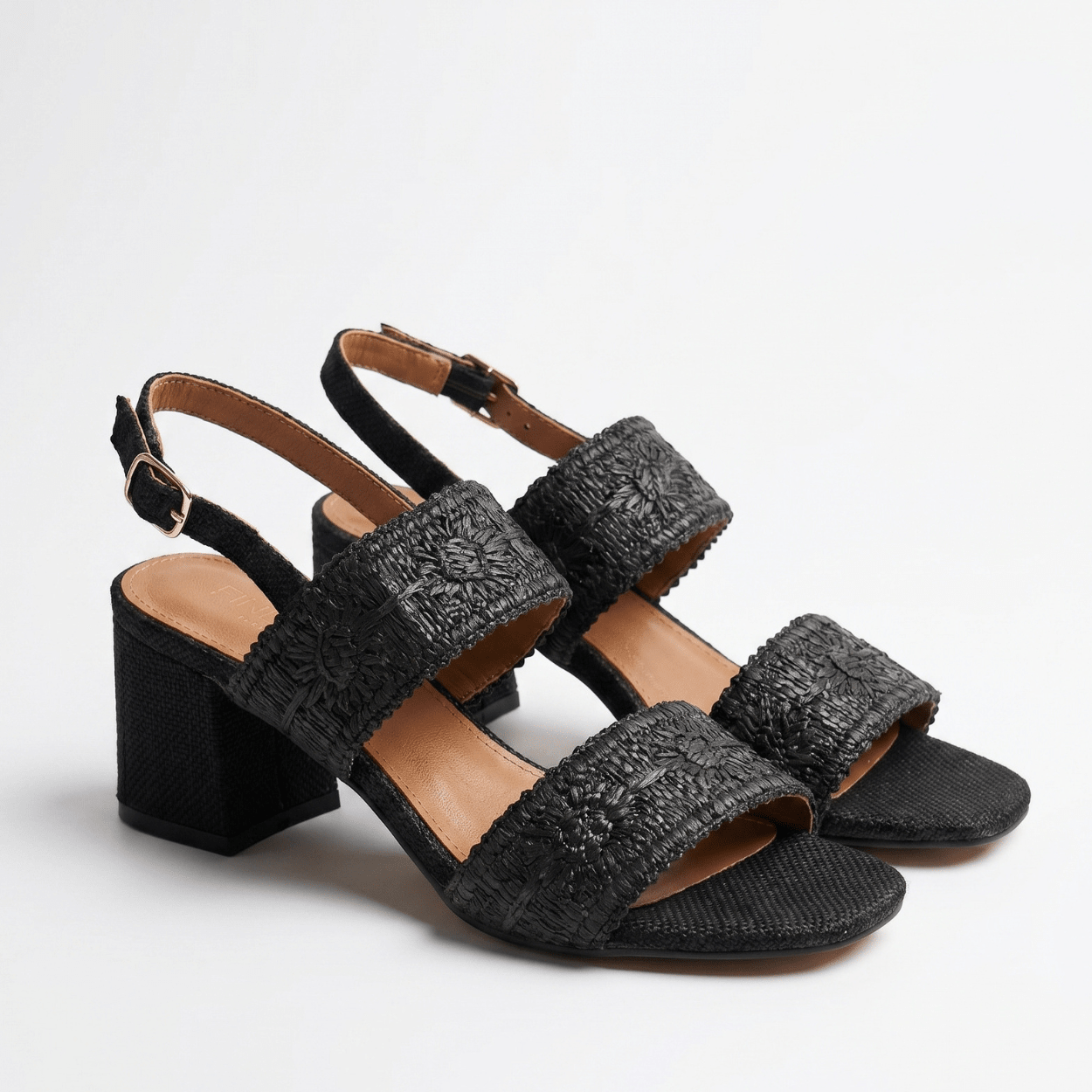 Black Woven Block Heel Sandal - DeeBoutique