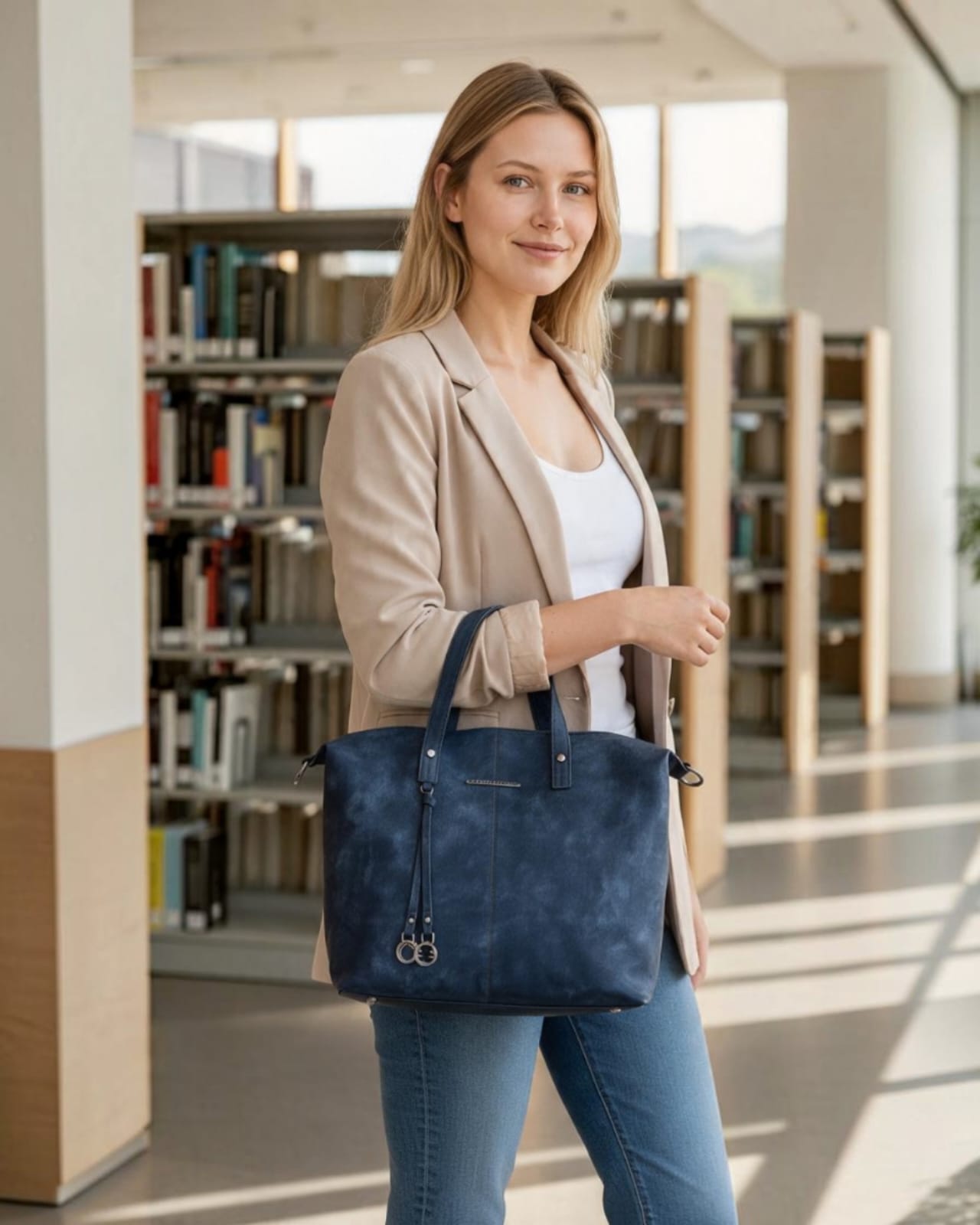 NAVY SUEDE HANDBAG