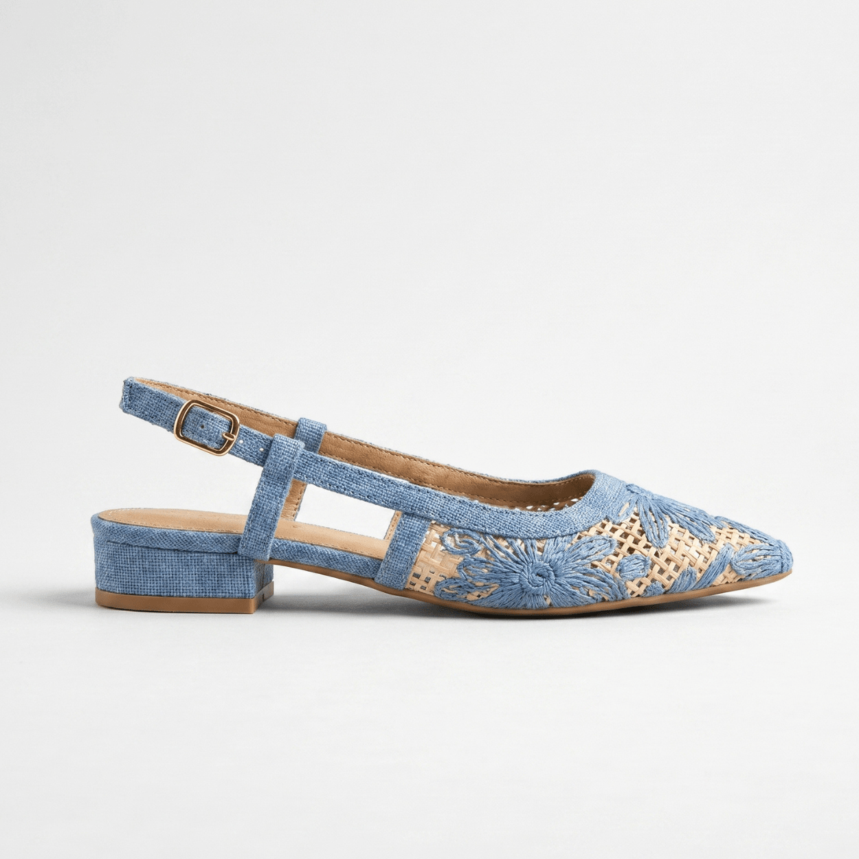 Ice Blue Slingback Kitten heel - DeeBoutique