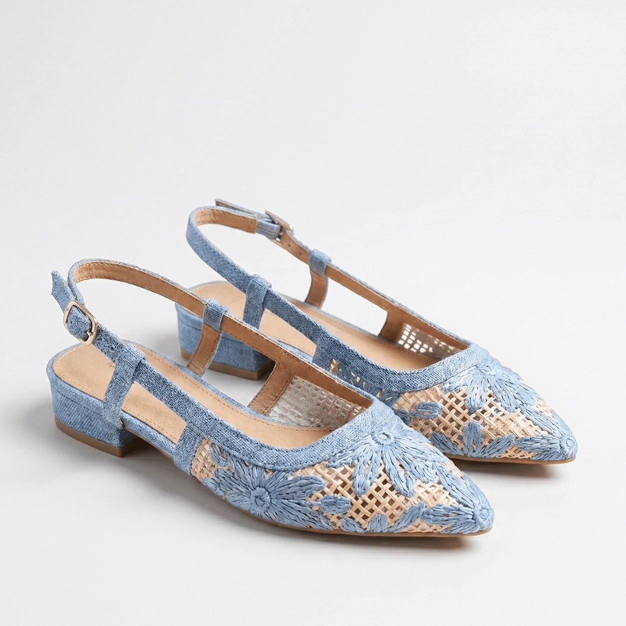 Ice Blue Slingback Kitten heel - DeeBoutique