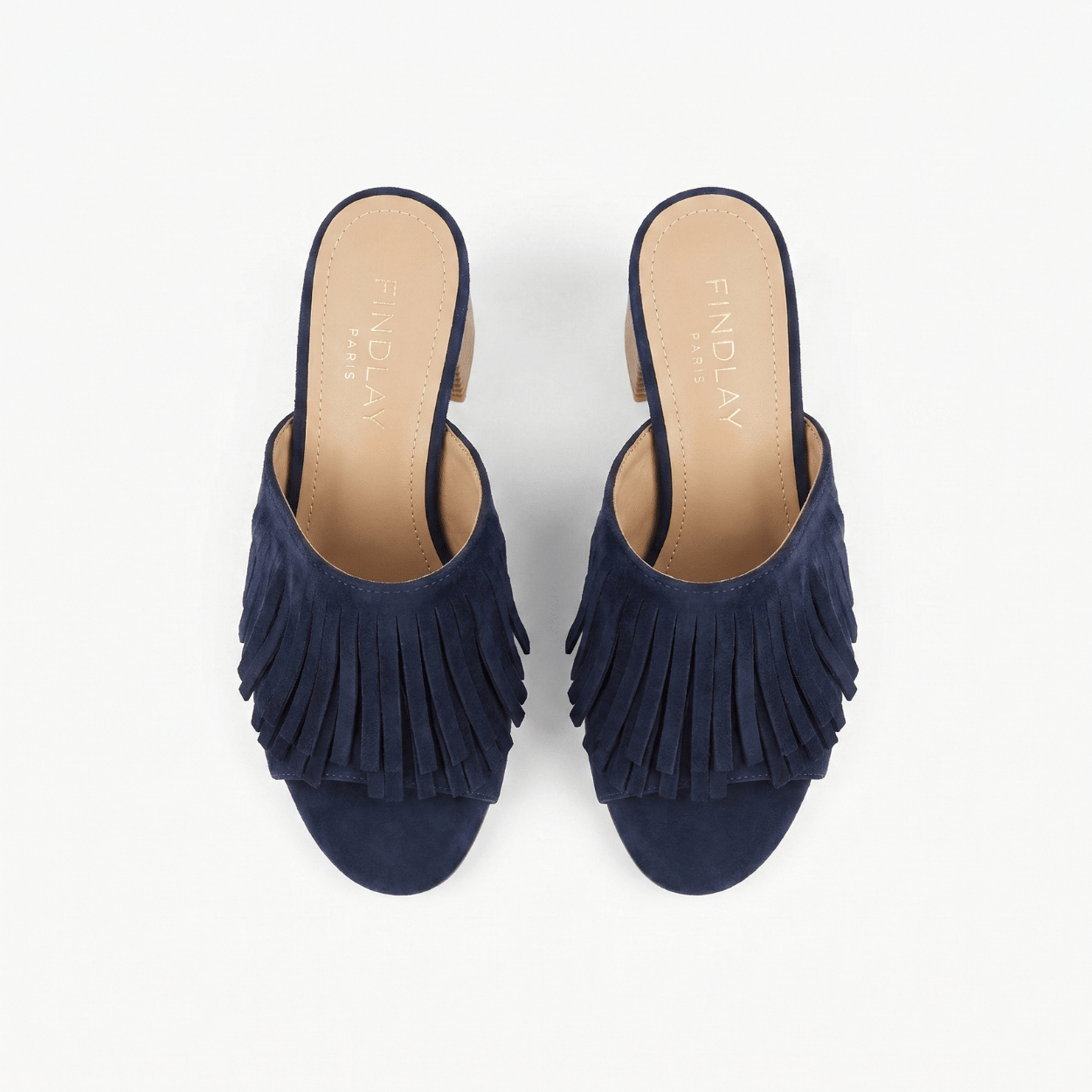Navy Fringe Mule Heel - DeeBoutique