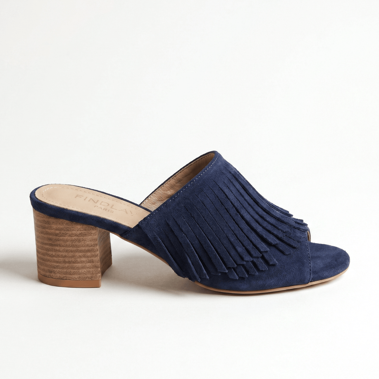 Navy Fringe Mule Heel - DeeBoutique