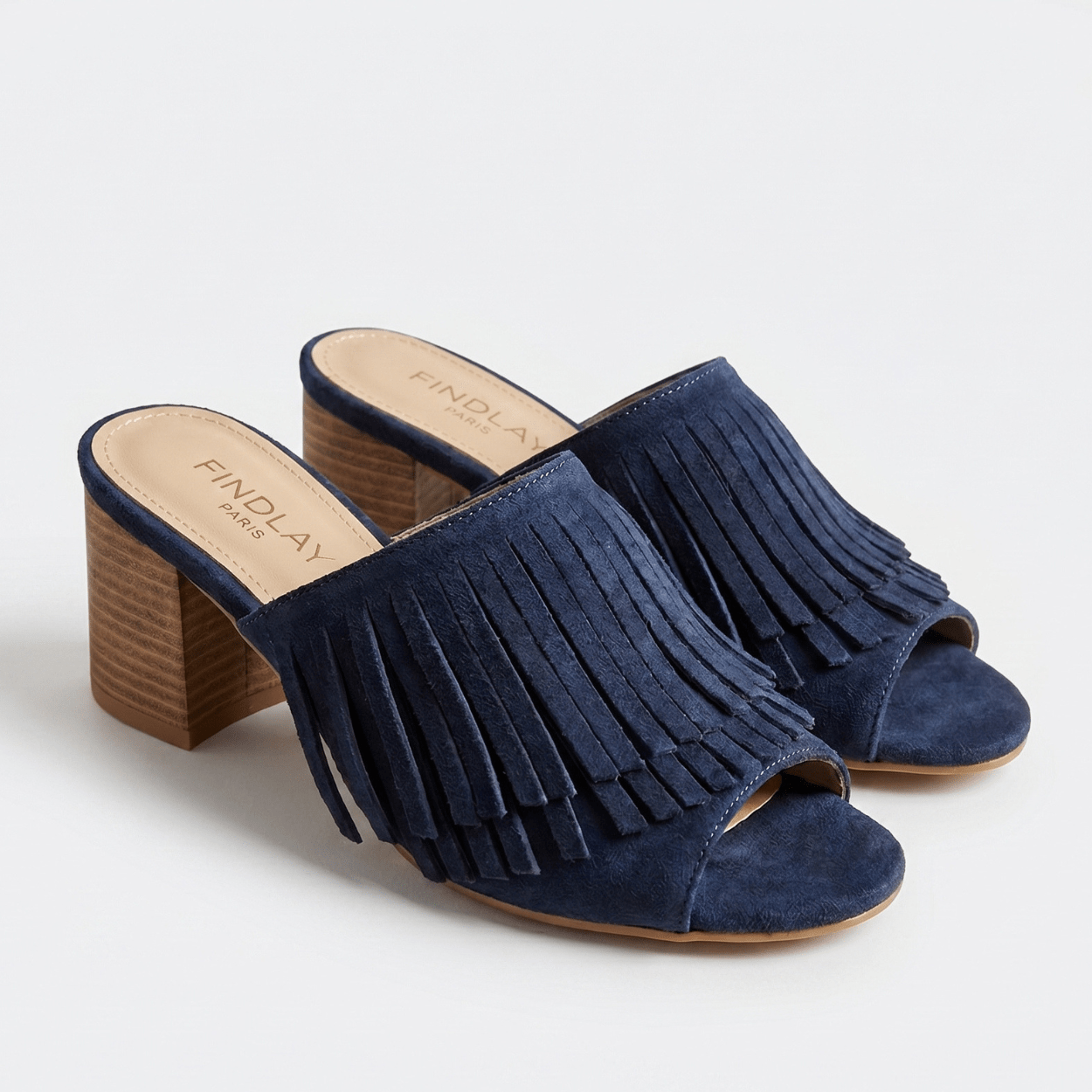 Navy Fringe Mule Heel - DeeBoutique