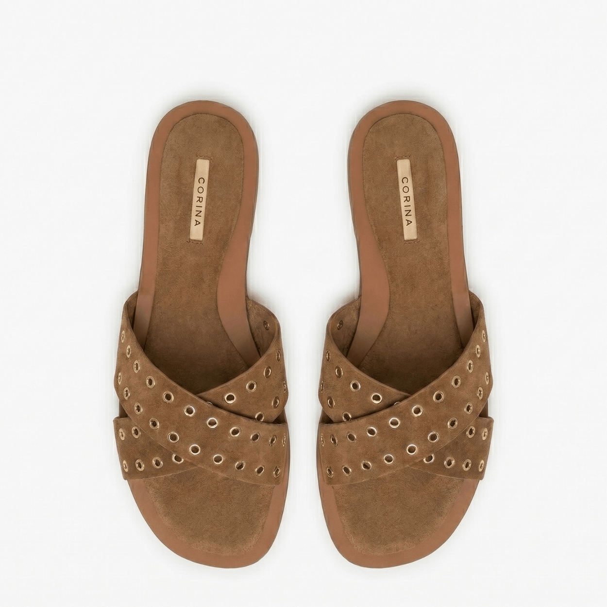 Tan Studded Slide Sandal - DeeBoutique