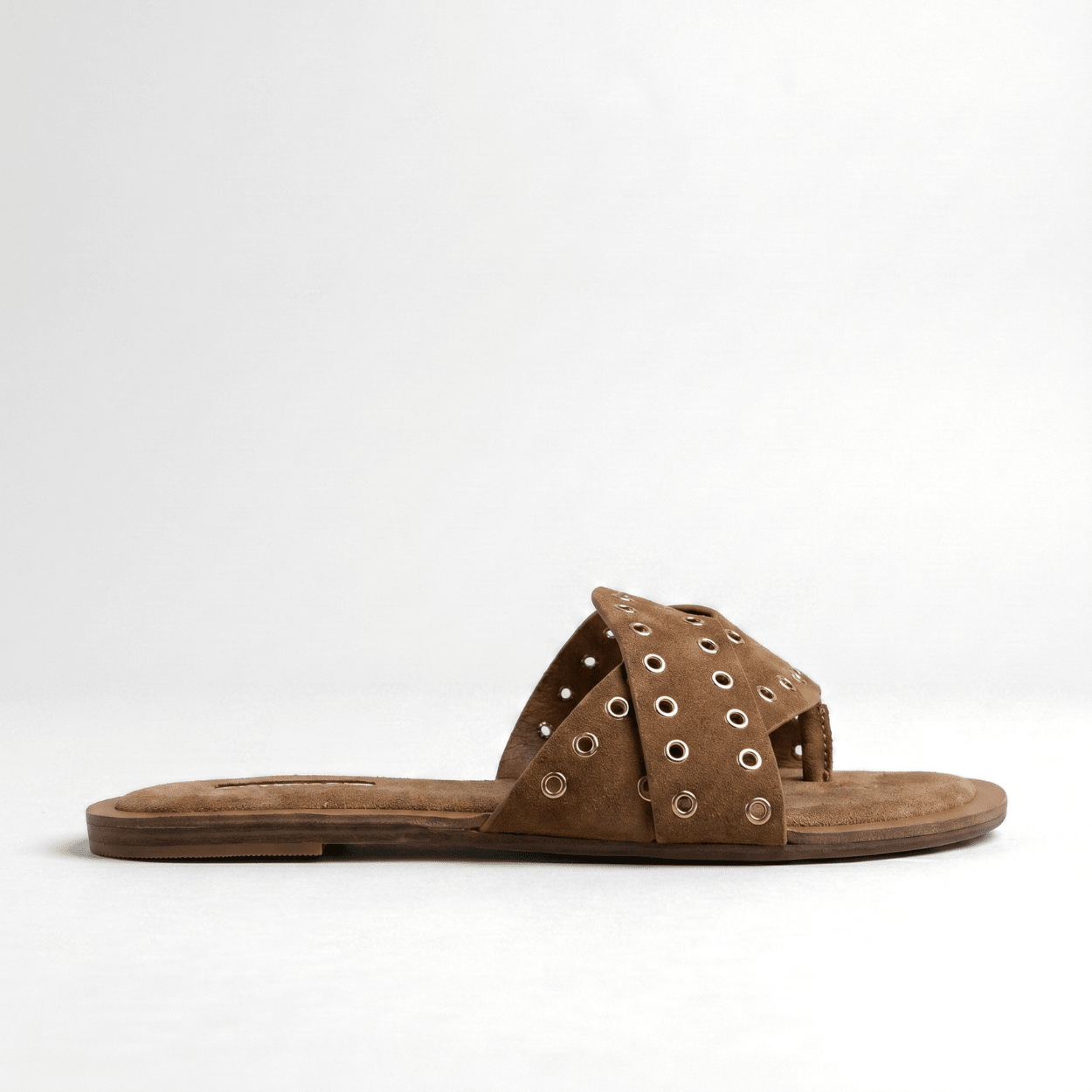Tan Studded Slide Sandal - DeeBoutique