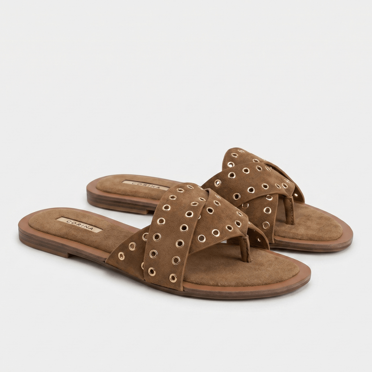 Tan Studded Slide Sandal - DeeBoutique