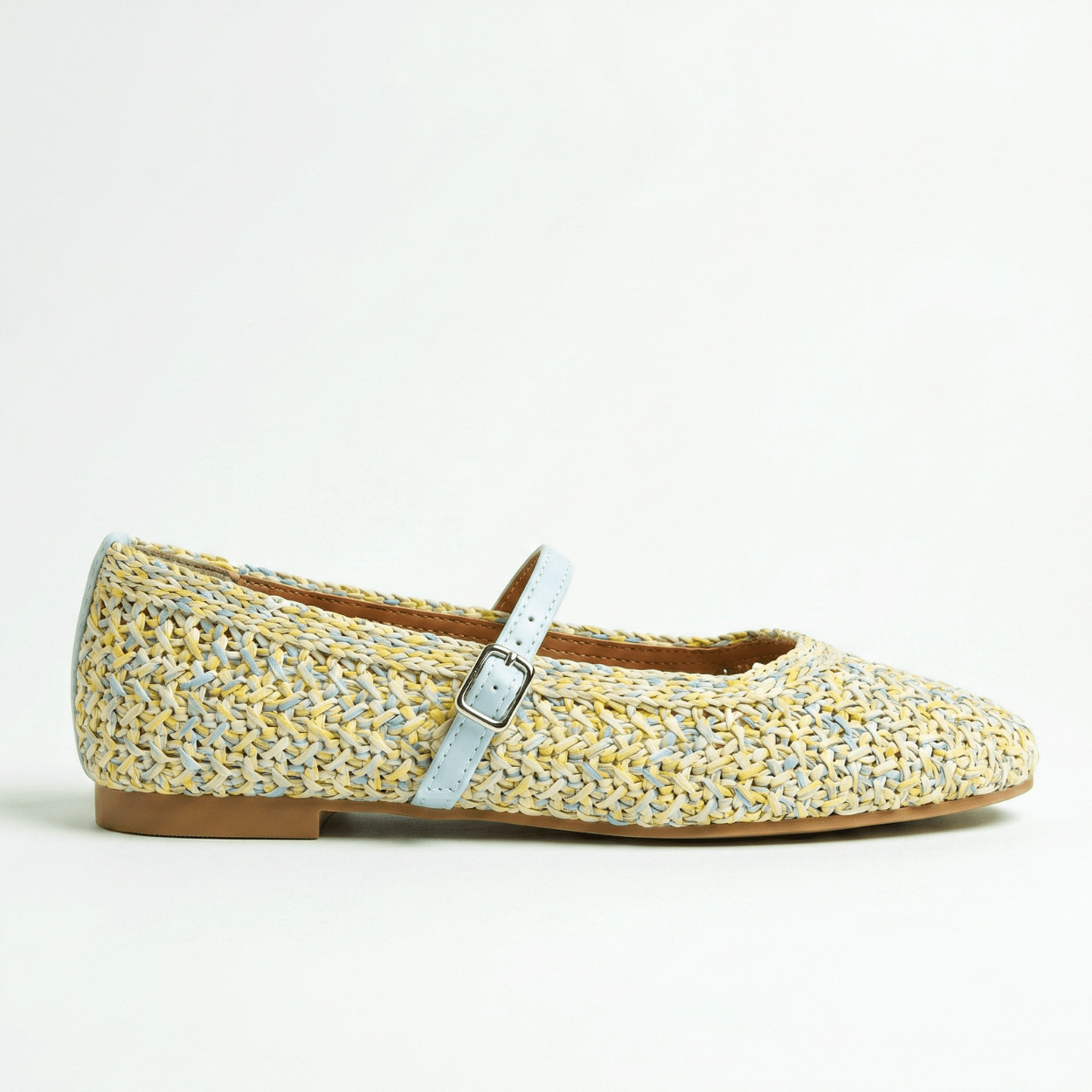 Yellow - Blue Tweeted Mary Jane Flat - DeeBoutique