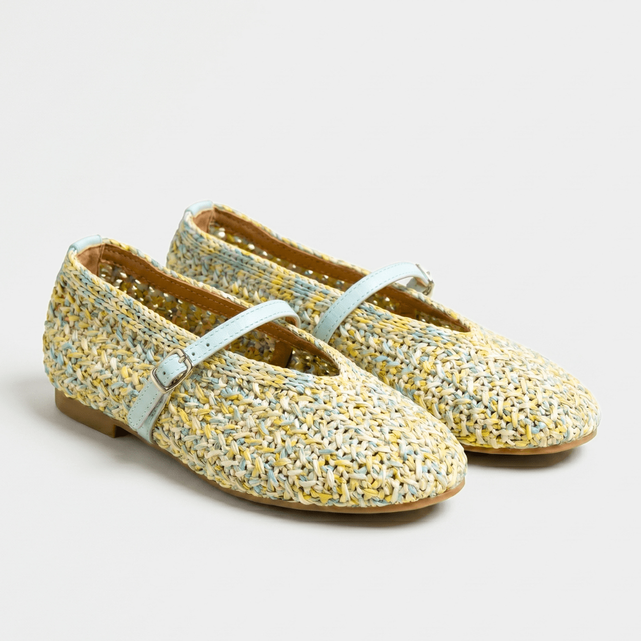 Yellow - Blue Tweeted Mary Jane Flat - DeeBoutique